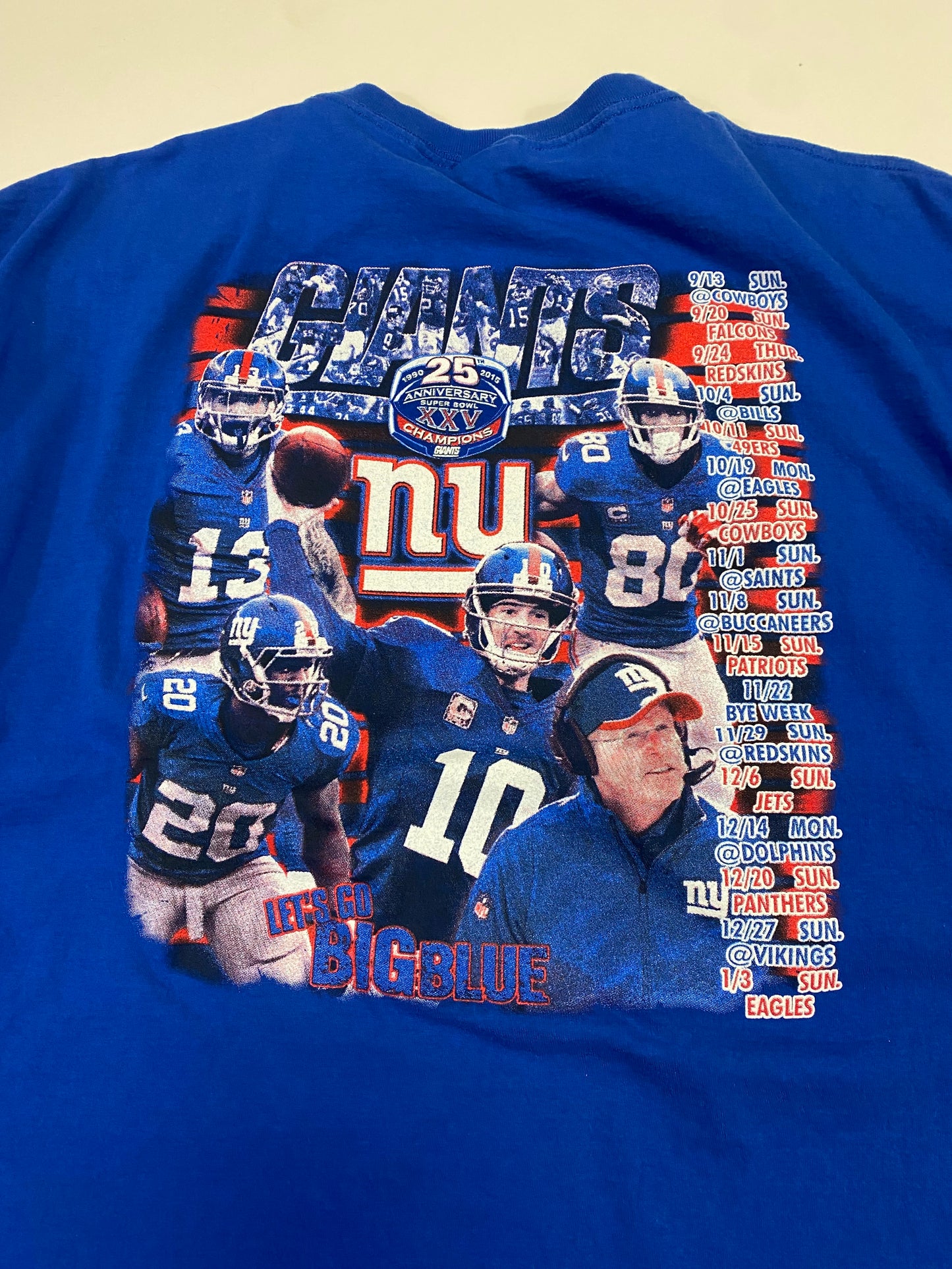 2015 New York Giants Super Bowl Anniversary T-Shirt XXL