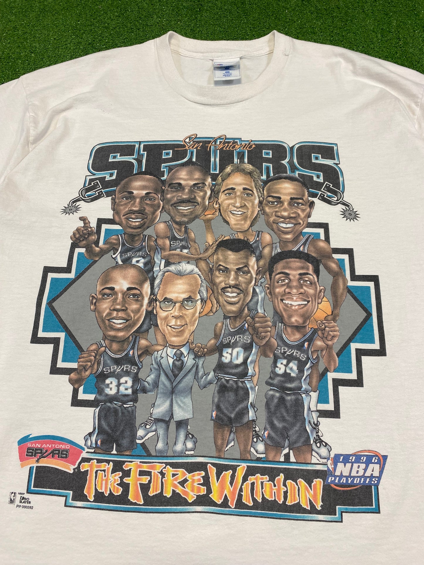 1996 San Antonio Spurs “The Fire Within” Pro Player Caricature T-Shirt XXL