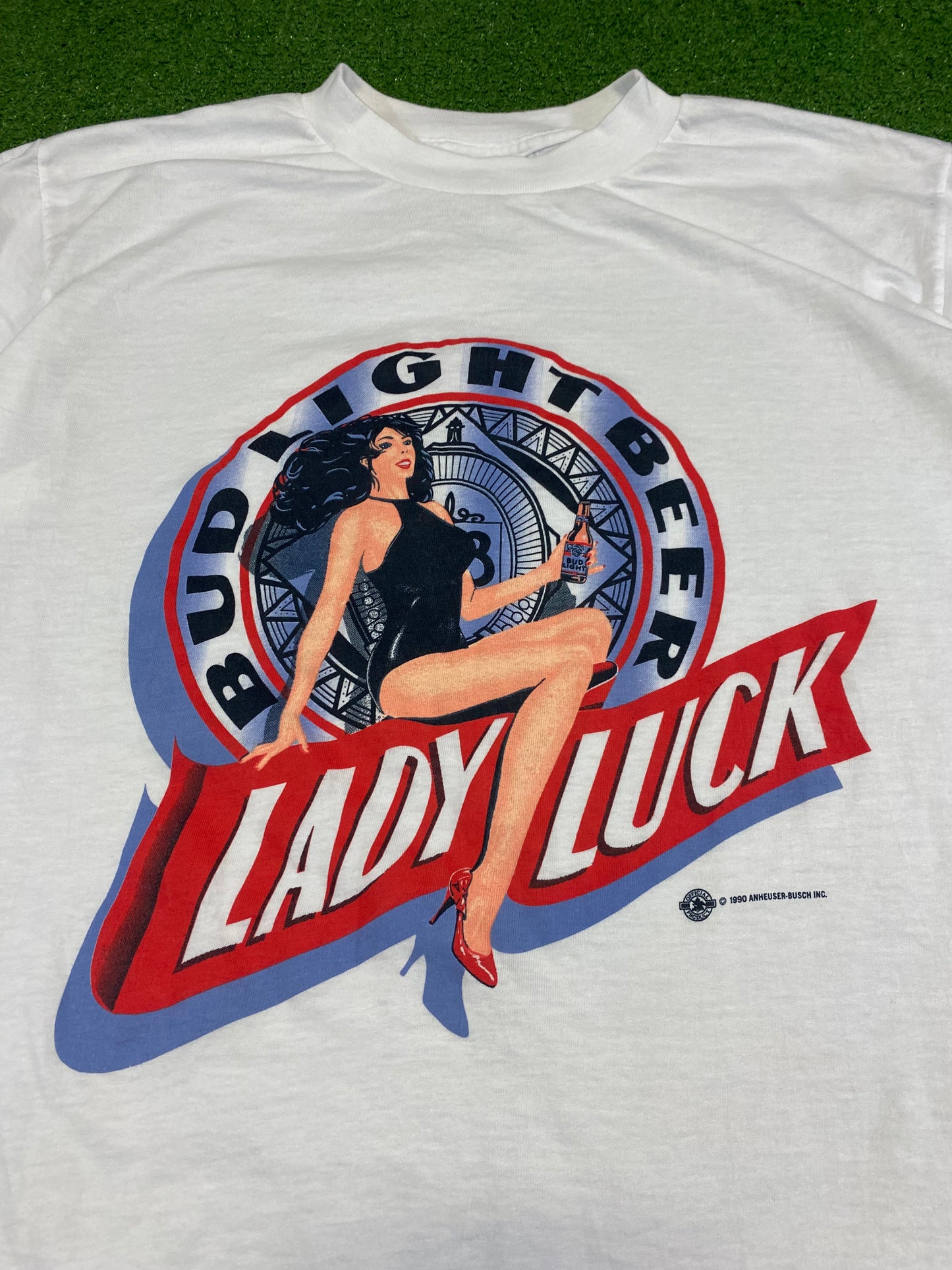 1990 Bud Light Lady Luck Beer T-Shirt XL
